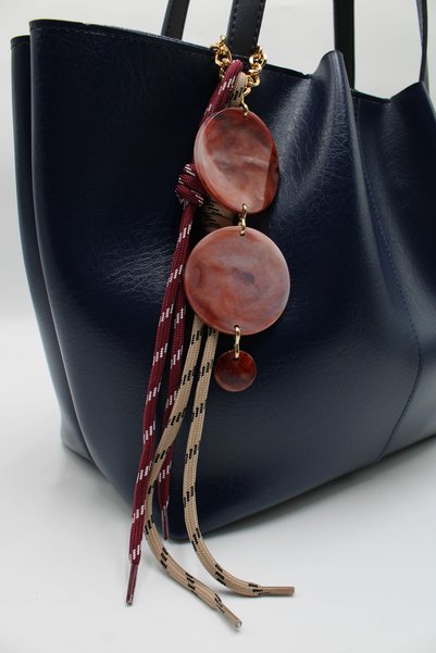 LASSO Women's Navy Blue Large Size Zippered Hand, Arm and Shoulder Bag with Laces and Buckle Charms