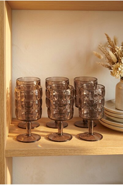 EVLE Set of 6 Acrylic Water Glasses with Embossed Pattern, 340 ml