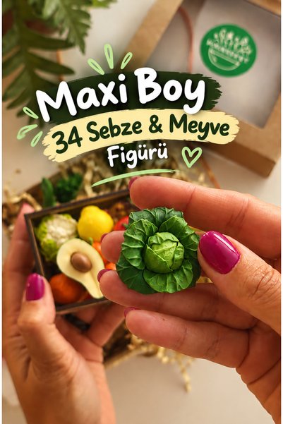 Tasarım MiniMarket Maxi Boy 34 Parça Gerçekçi Sebze Meyve Figürleri Montessor...