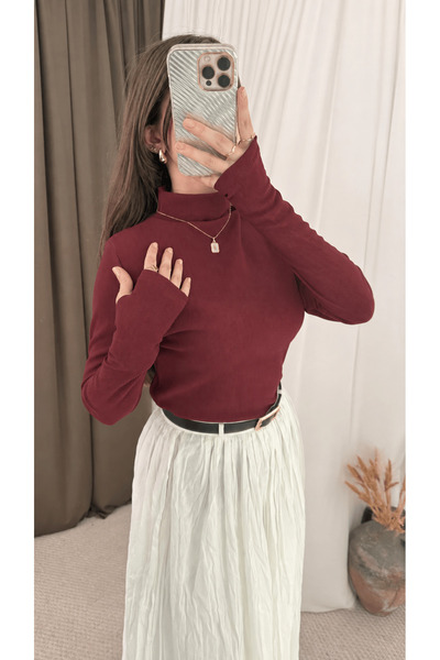 Hepsi Moda Ribbed High-Neck Finger Body - Ld - Plum