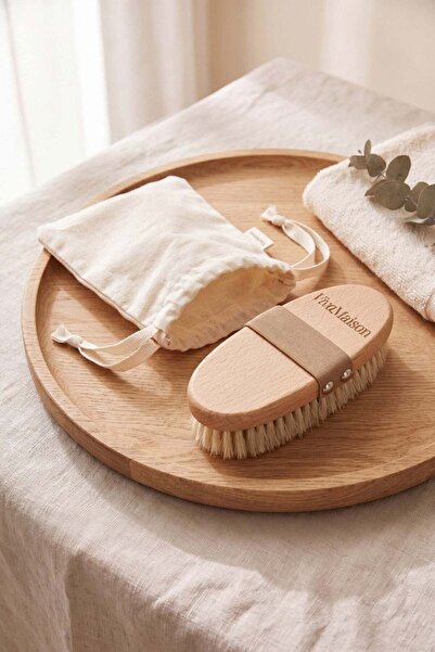 vivamaison Horsehair Dry Body Brush Beechwood Exfoliating Brush with Strap
