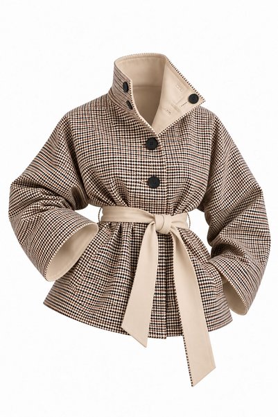 MELEK ARAZ Premium Double-Sided Stand Collar Gabardine Jacket – Beige