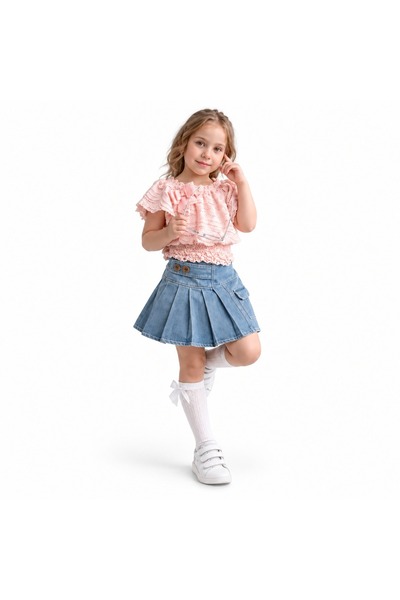 Other Girls' Pink and Blue Set with Short Top and Large Skirt