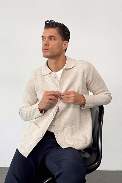 JB John Borners Men's Shirt Collar Buttoned Double Pocket Cardigan Stone - 26121