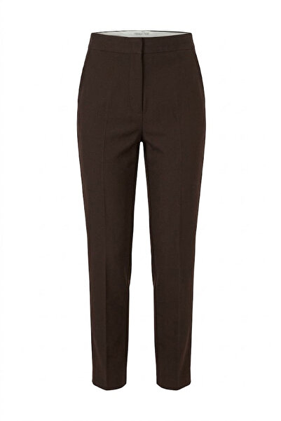 Tmptekstil High Waist Skinny Leg Fabric Trousers - Brown Brown