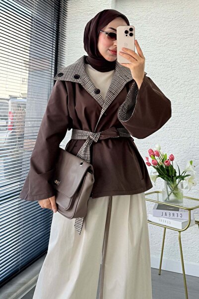 MELEK ARAZ Premium Double-Sided Stand Collar Gabardine Jacket – Brown