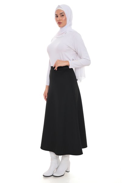 BEMOL GİYİM Scuba Puf Black Hijab Skirt Model