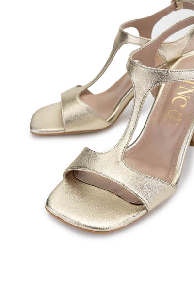 Tamer Tanca Women's Genuine Leather Gold Heeled Shoes