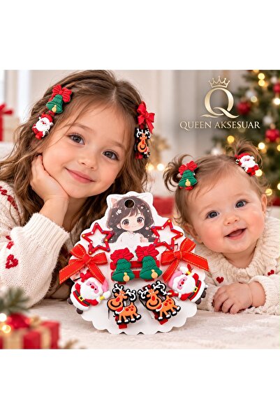 QUEEN AKSESUAR Set de 10 bucăți de cleme mici elastice, cu accesorii de Crăci...
