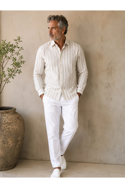 Luciano Faketti Μακρυμάνικο ριγέ πουκάμισο στενής γραμμής