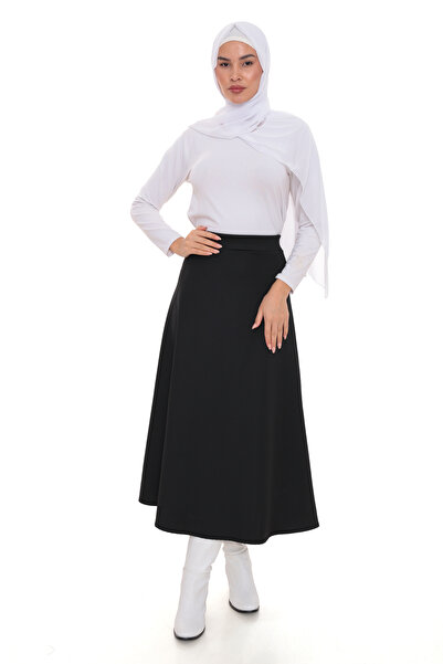 BEMOL GİYİM Scuba Puf Black Hijab Skirt Model
