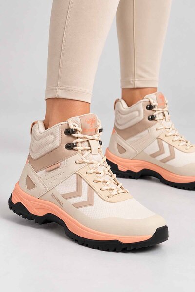 hummel Women's Outdoor Trekking Boots Beige Cream Salmon Sole Ankle-High Hiking Shoes