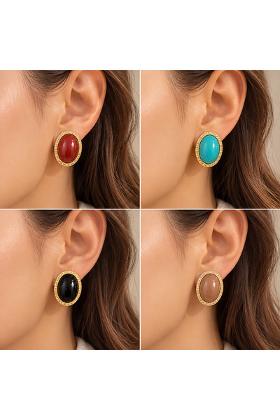 MİLANO BEAUTYS Women's Oval Stone Earrings – Stylish and Elegant Earrings wit...