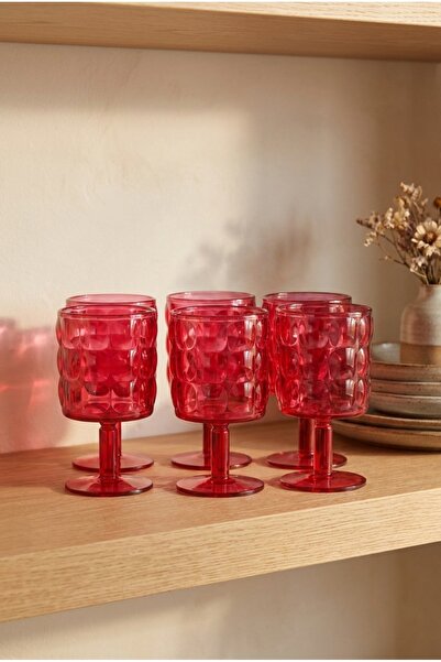 EVLE Set of 6 Acrylic Water Glasses with Embossed Pattern, 340 ml