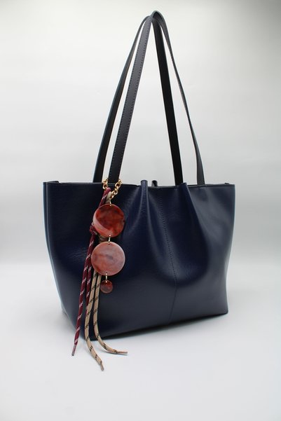 LASSO Women's Navy Blue Large Size Zippered Hand, Arm and Shoulder Bag with Laces and Buckle Charms