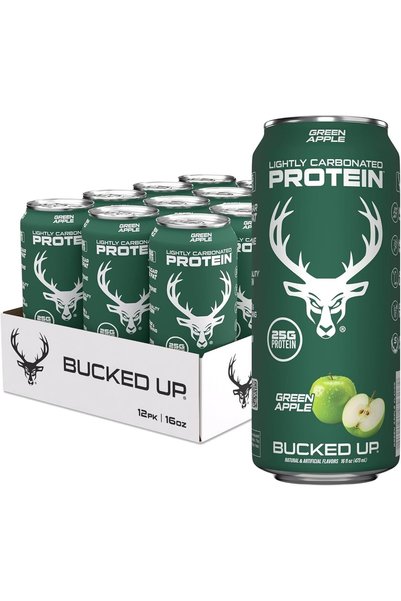 BUCKED UP Lightly Carbonated Green Apple Flavored Protein Drink, 25g Protein,...