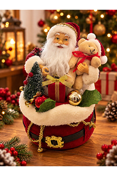 party mix Christmas Decorative Santa Claus Figure with Teddy Bear in a Sack 35 cm