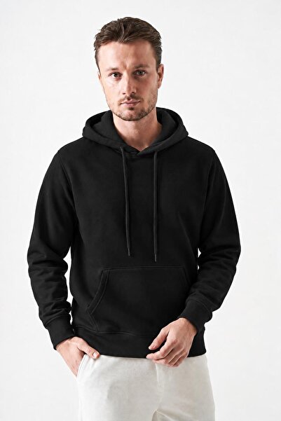 TENA Men's Black Three-Strap Hooded Basic Sweatshirt