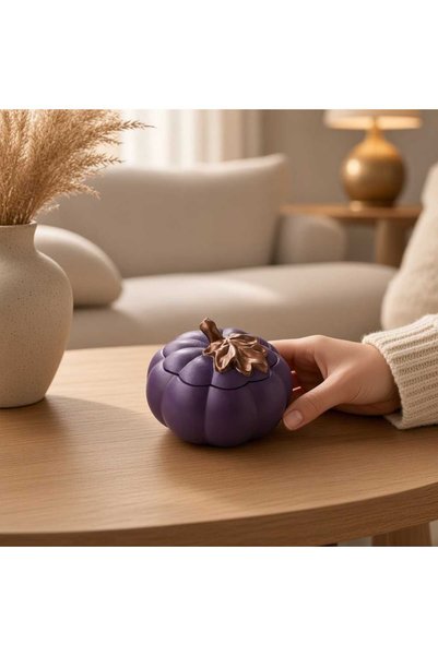 rose's KAPAKLI BUYUK BOY BALKABAĞI YAPRAK DESENLİ BETON DEKORATIF OBJE KUTU (BOYALI VE VERNİKLİDİR)