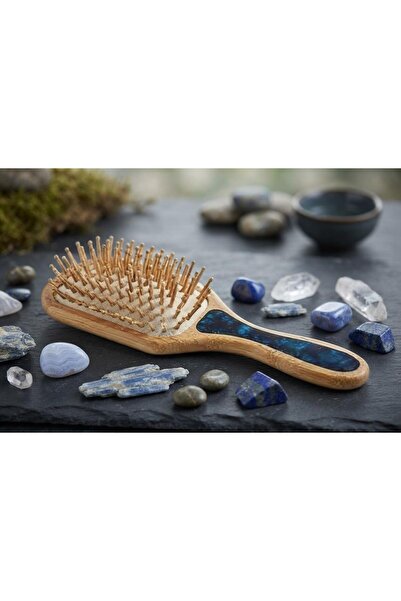 YYB Bamboo Wood Scalp Massage Comb Blue Marble Pattern Epoxy Hair Brush 20X6....