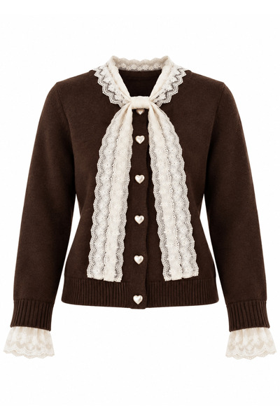 Defne Silver Fisto Detailed Coffee Cardigan