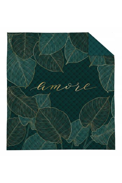 Detexpol Cuvertură decorativă pentru pat 170x210 Amore Leaves Verde Auriu închis