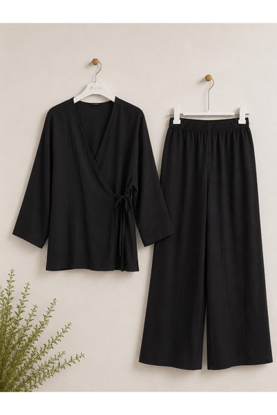 Hepsi Moda Double-Breasted Side-Tie Trouser Suit - as - 0478 - Black