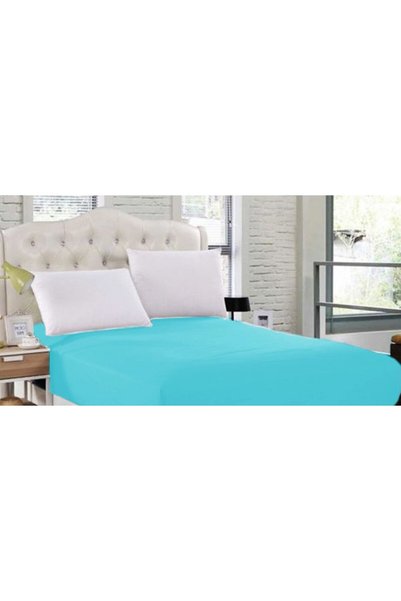 produs in Romania Simple ranforce cotton bed sheet, 150 x 240 cm azure blue