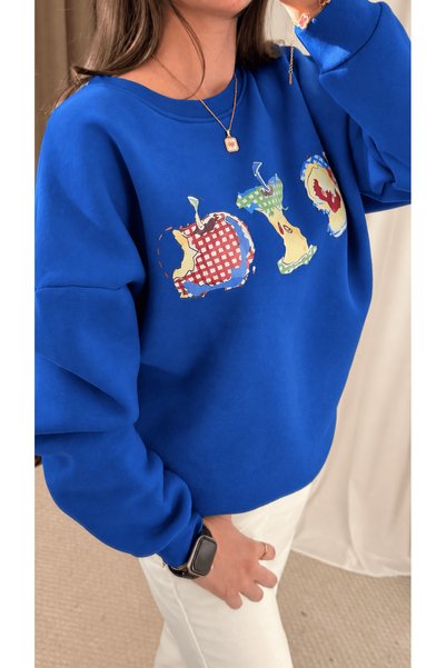 Hepsi Moda Apple Themed Three-Thread Sweatshirt - Saks Blue