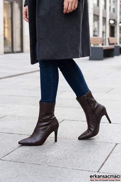 Erkan Saçmacı Kimberly Brown Stretch Pointed Toe Zippered Thin Heeled Casual Boots