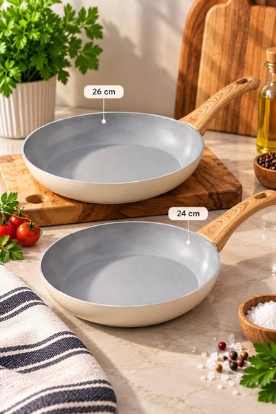 HAZARPAZAR Neo Seramik Yanmaz Yapışmaz Tava Seti Yağsız Pişirme – 24 cm, 26 cm