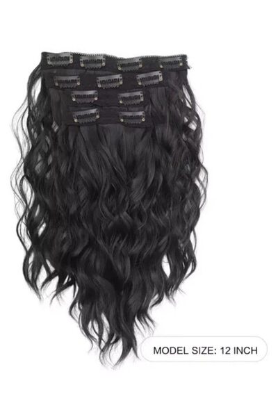 OEM Set de 4 extensii de păr cu clips, EVNC, 30 cm, maro ondulat