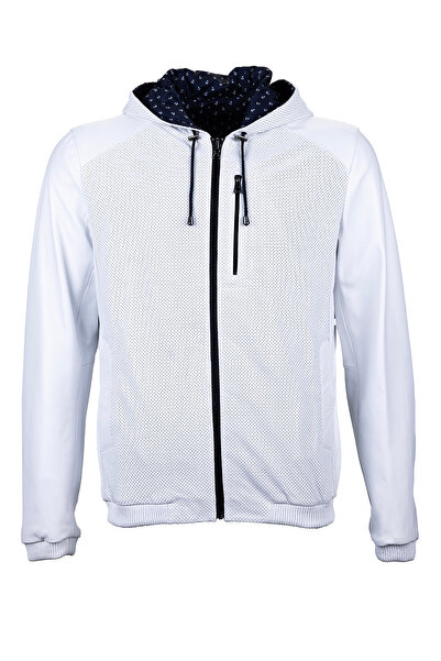Tamer Tanca Men's Genuine Leather White Leather Coat
