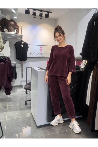 Genel Markalar Fitilli Kadife İkili Takım Mürdüm