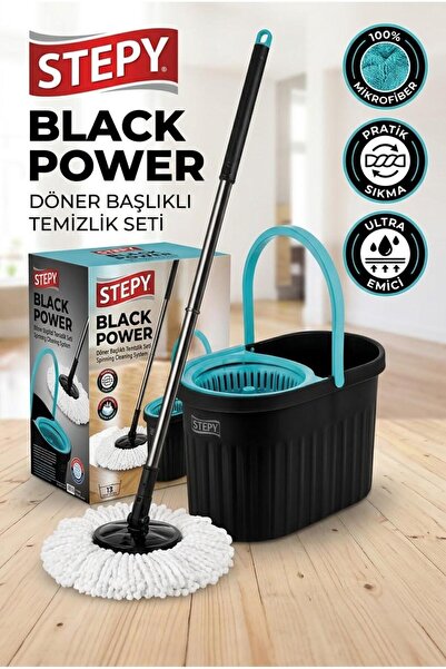 STEPY Black Power Döner Başlıklı Temizlik Kova Seti