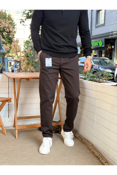 manch collection 25-12 Regular Fit Gabardine Trousers Brown