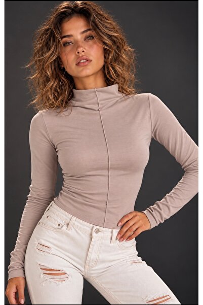 Be Best Women's Vanilla High Neck Blouse with Front Stripe Be552