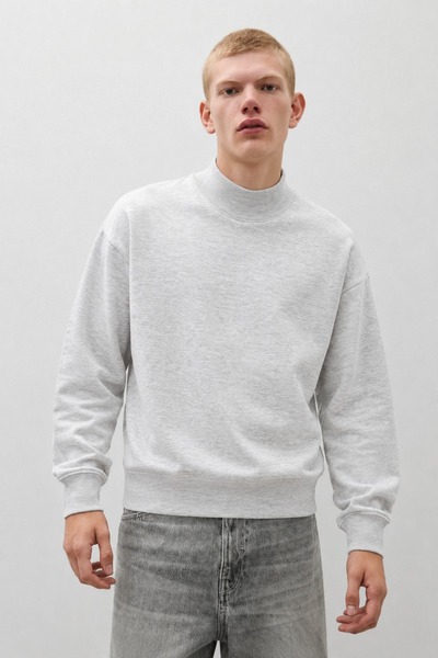 DAMGA JEANS Pulover pentru bărbați, oversize, cu guler înalt, Basic A. Gri