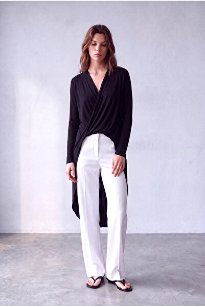 WESTMARK LONDON Women's Black Viscose Blended V-Neck Long Sleeve Asymmetrical...