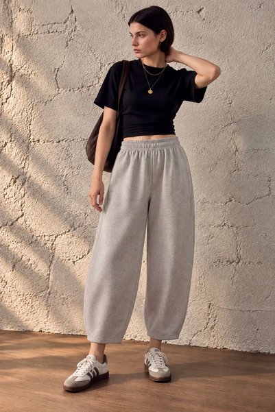 bb butik basic Women's 2 Thread Futter Fabric Balloon Cut Sweatpants My3535