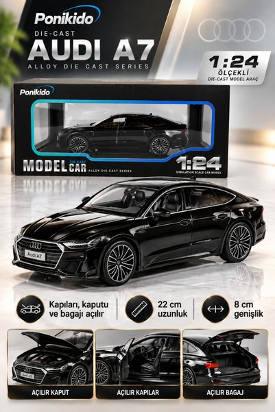PONİKİDO Audi A7 1:24 Ölçek Metal Oyuncak Araba 22 cm Kapıları Kaputu ve Baga...