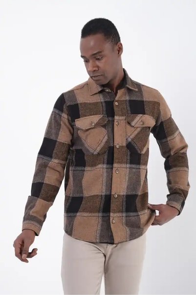 BAYEFENDİ Brown Plaid Lumberjack Double Pocket Shirt