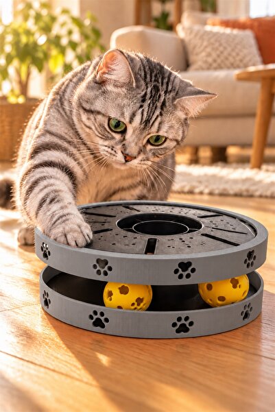 farist Interactive Rotating Ball Intelligence and Play Toy for Cats – 2-Layer Paw Pattern Cat Entertainment and Activity Center – 3D Printing 20*20cm