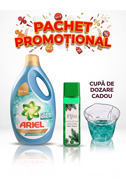 Ariel Detergent Premium Original, 120 spalari, 5.7L + Kifra Fresh Forest + Cu...