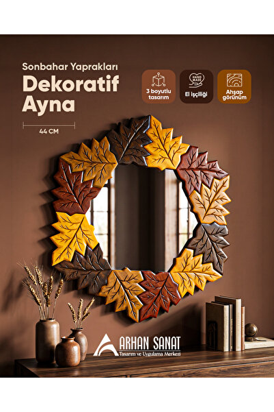ArhanArtConcept Sonbahar Yaprakları Dekoratif Yaprak Tasarımlı Duvar Aynası 4...