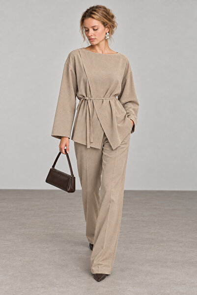 Manche Kayık Yaka Belted Asymmetrical Women's Blouse |   Mkw1711876-1