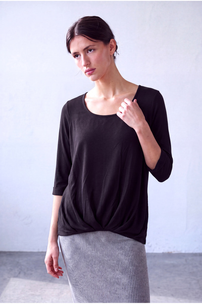 WESTMARK LONDON Women's Black Viscose Blended Crew Neck 3/4 Sleeve Skirt with...