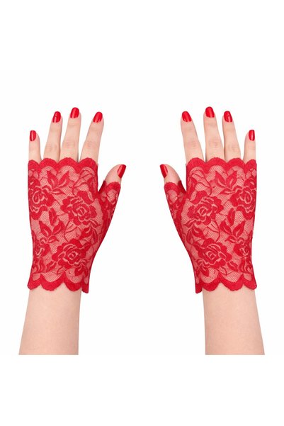 Bezos Red Lace Fingerless Short Gloves