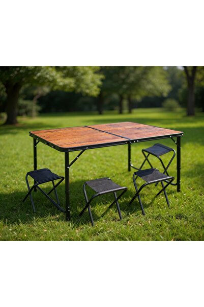 Iso Set pliant Masă camping tip valiză + 4 scaune, reglabilă 3 trepte, compac...