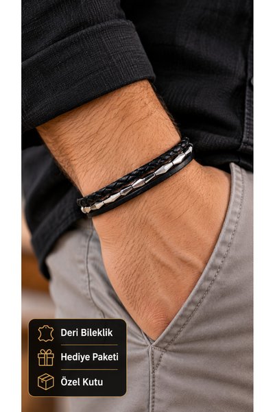 HER ŞEY NOTA www.herseynota.com Uldevan Silverchain Black Leather Men's Brace...
